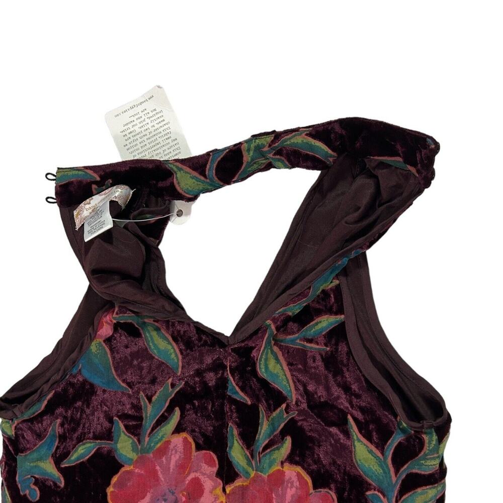 NWT Band of Gypsies Floral Velvet Halter Mini Dress Burgundy Plum XS Earthy Rose - Picture 11 of 16